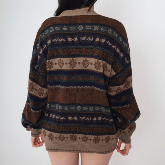 80s Geometric Cardigan Sweater Italian Deep V Nec… - image 6
