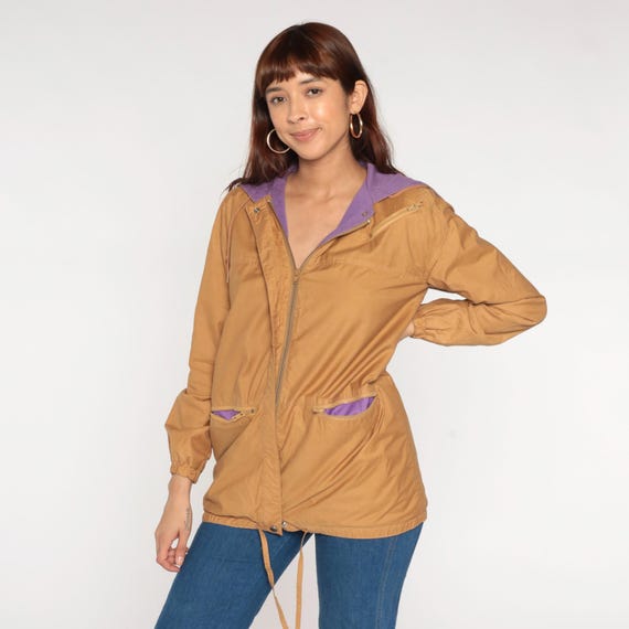 Tan Windbreaker 80s Vintage Aspen Zip Front Long Sleeve Gorpcore Indie Sleaze Outdoor Hiking Brown Camel Technical Jacket Unisex Small S