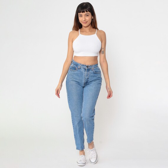 Vintage Jordache Jeans 90s Mom Skinny Jeans High Waisted Rise Slim Tapered Denim Pants Blue Retro Streetwear 1990s Small 27-28