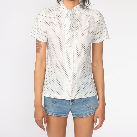 ASCOT Blouse 70s Shirt White Polka Dot Shirt 80s … - image 5