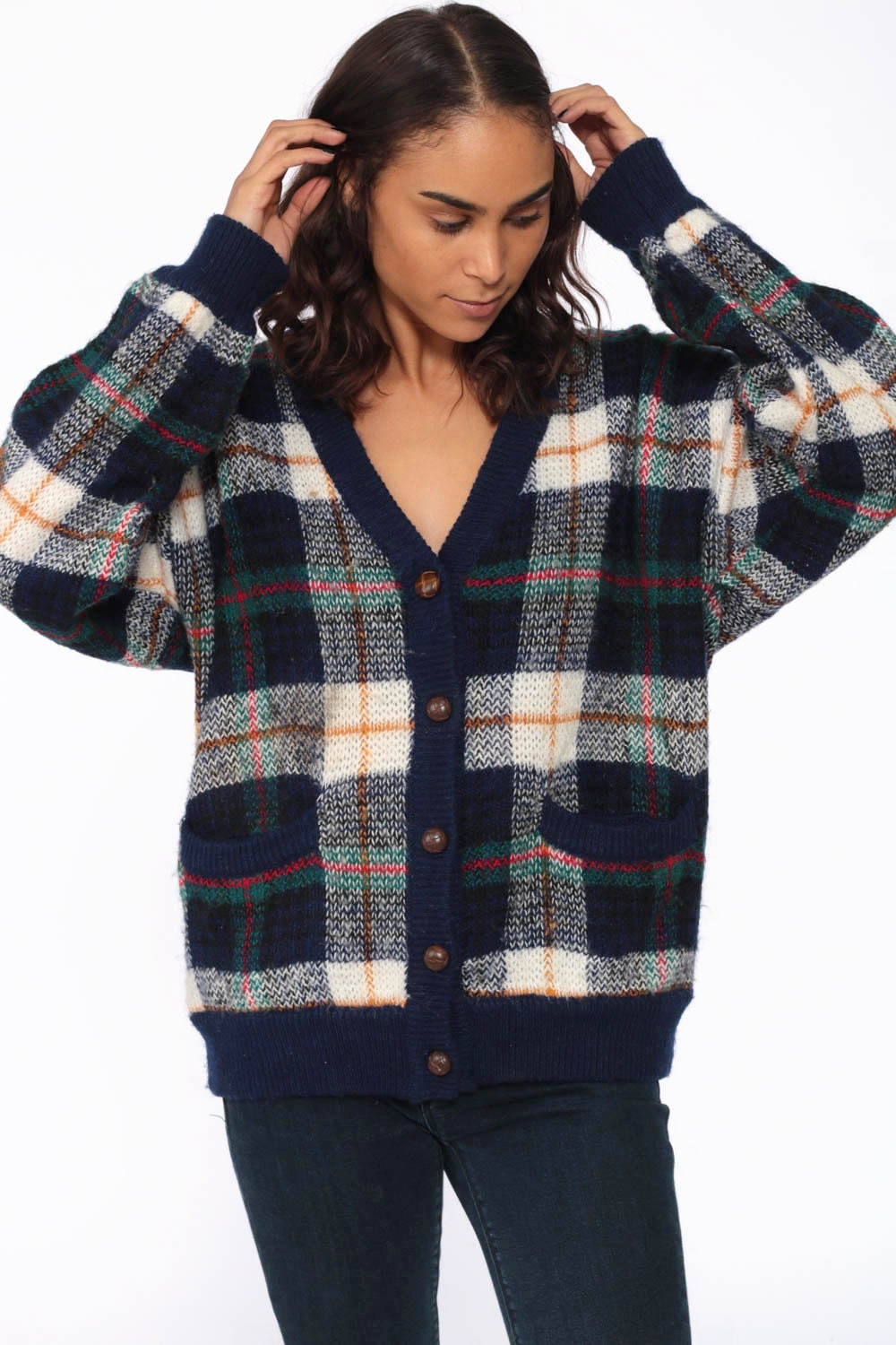 plaid button up cardigan
