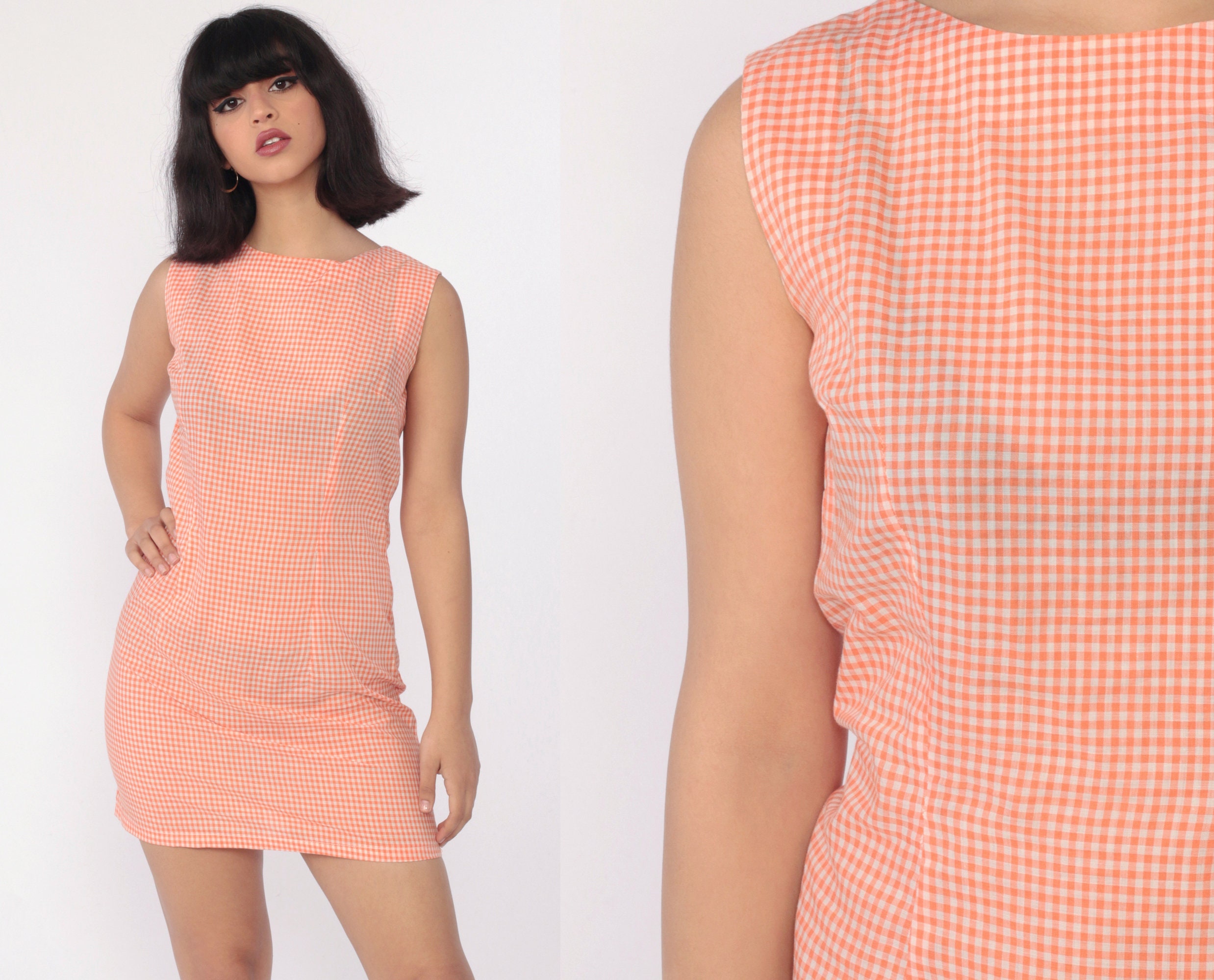 orange and white gingham dress