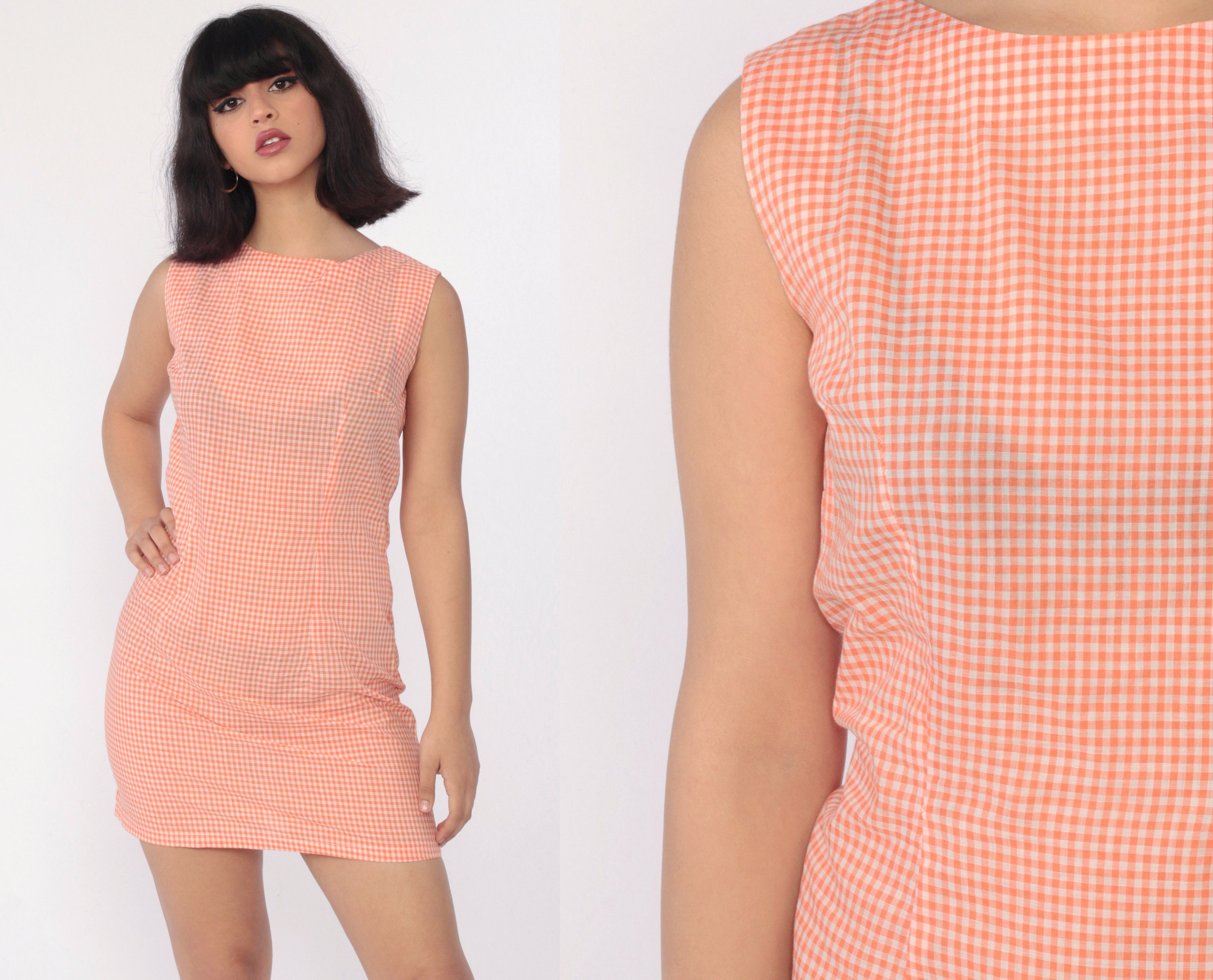 orange and white gingham dress