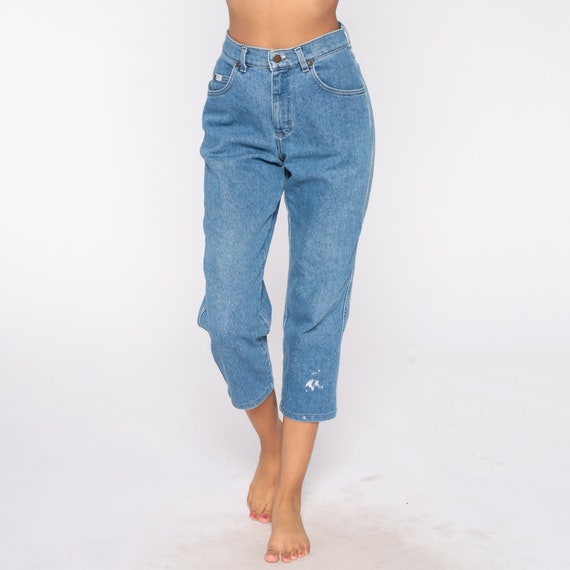 90s Lee Jeans Ankle Length Mom Jeans High Waisted Blue Denim Pants High Rise Retro Tapered Leg Basic Normcore Vintage 1990s Cropped Small S