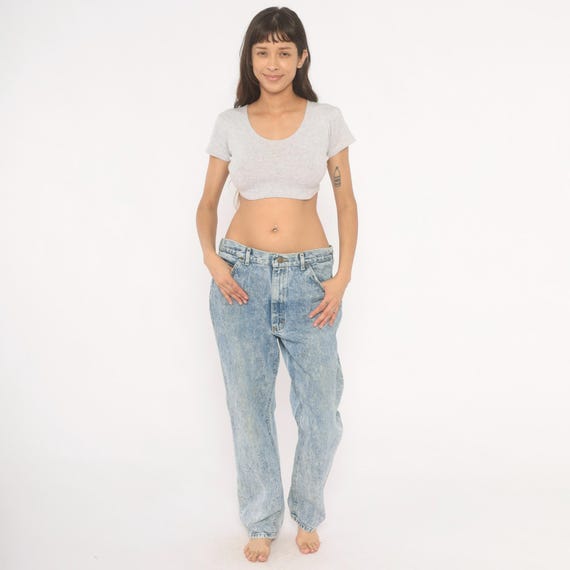 Acid Wash Lee Jeans 90s Straight Leg Denim Pants Light Blue Stone Washed Cotton Button Fly Faded Vintage Relaxed Fit Trouser 38 x 32