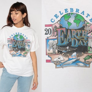 Earth Day 2000 Shirt Y2K Animal Tshirt Environmentalist T-Shirt Wildlife Conservation Graphic Tee Elephant Eagle Whale Vintage 00s Medium