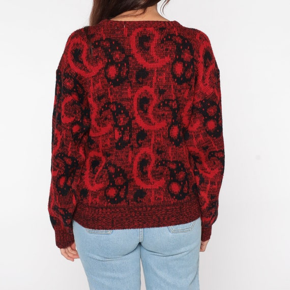 Paisley Sweater 80s Red Sweater Black Pullover Ju… - image 6