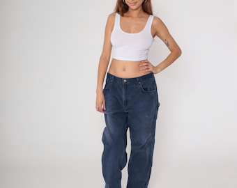 Y2k Navy Carhartt Hose Gebrauchs- Gerades Bein Hose Hammer Loop Workwear Arbeitshose Mid Rise Vintage 00s Herren 38 x 32