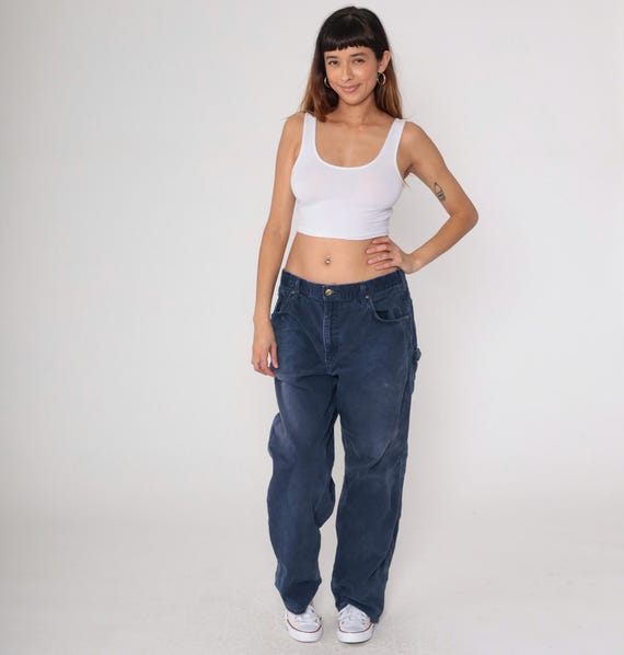 Y2k Navy Carhartt Pants Utility Straight Leg Pants Hammer Loop Workwear Work Pants Mid Rise Vintage 00s Men's 38 x 32