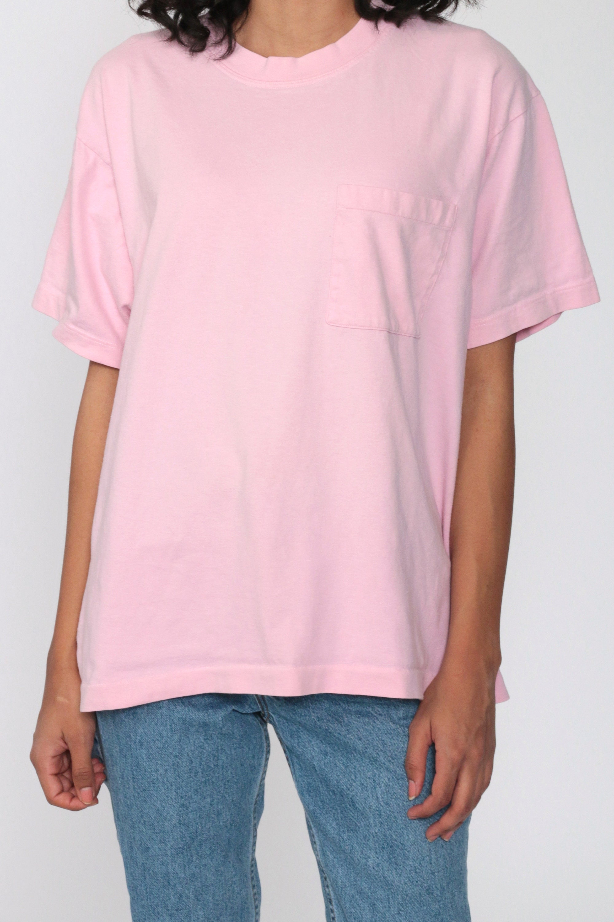 Pink Pocket Shirt 80s Single Stitch T Shirt Baby Pink