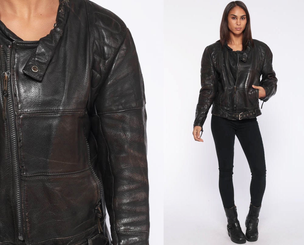 80s black leather jacket