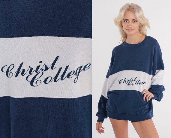 80s Christ College Sweatshirt Navy Blue Cincinnati Ohio University Sweatshirt 1980s College Color Block Vintage Drop Shoulder Extra Large xl