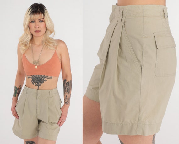 90s Khaki Shorts Pleated Trouser Shorts Tan Short… - image 1