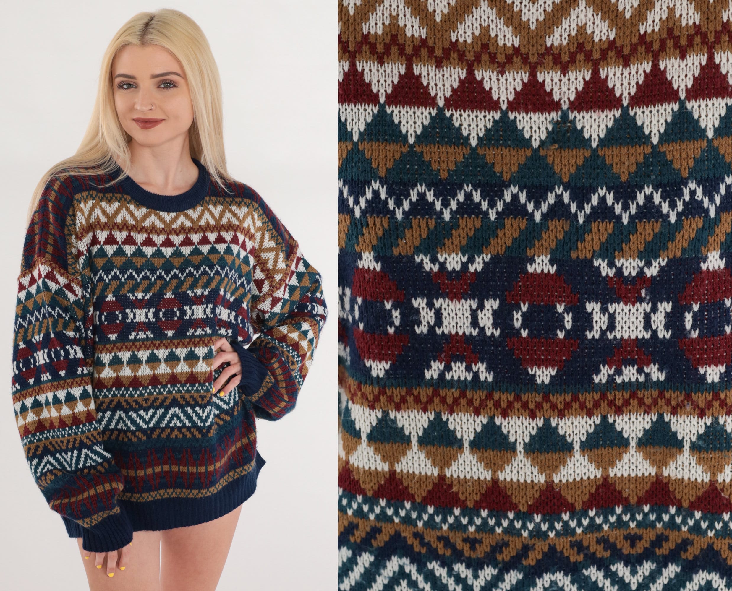 Geometric Striped Sweater 90s Knit Pullover Crewneck Jumper Geometric Striped Sweater 90s Knit Pullover Crewneck Jumper