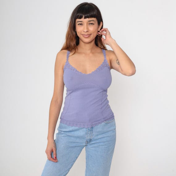 Lavender Camisole Vintage Y2K  Purple Lace Trim Coquette Aesthetic Early 2000s Feminine Delicate Romantic Soft Millennium Trendy Small S