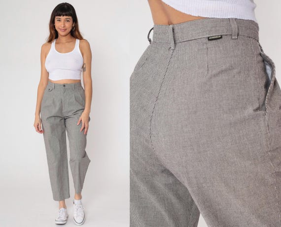 80s Gray Check Pants Lee Casuals High Waist Pleated Front Tapered