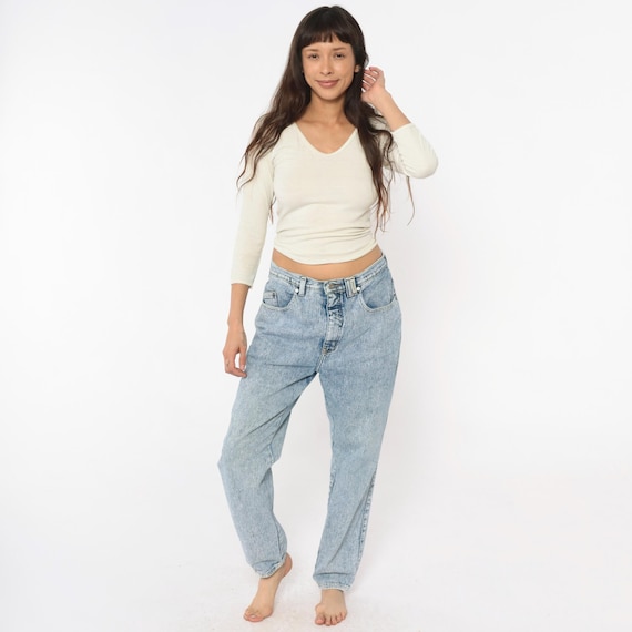 Acid Wash Jeans 90s Sasson Mom Light Wash High Waisted Straight Leg Cotton Denim Vintage Blue Classic Relaxed Fit Aesthetic Grunge  Large L