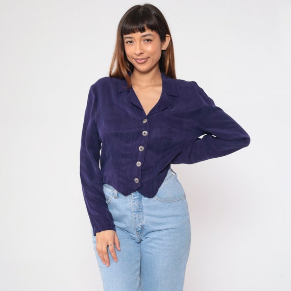 Embossed Purple Blouse 90s Button up Shirt Diamon… - image 5