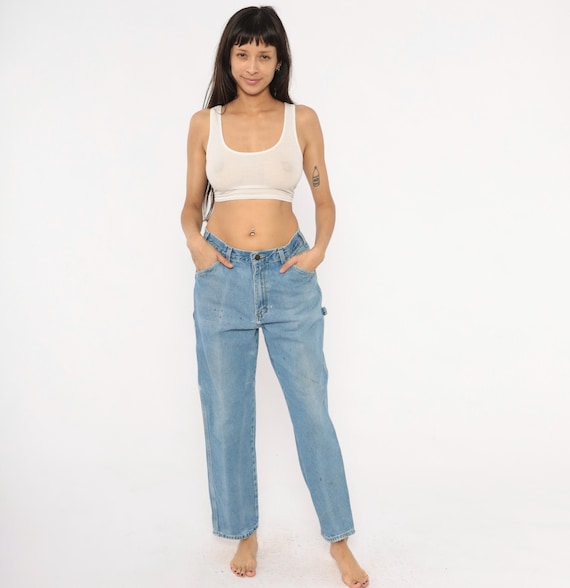 Dickies Carpenter Jeans 2000s Light Wash Denim Workwear Pants Blue Straight Cotton Utility Trousers Baggy Relaxed Fit Vintage 32 Medium M