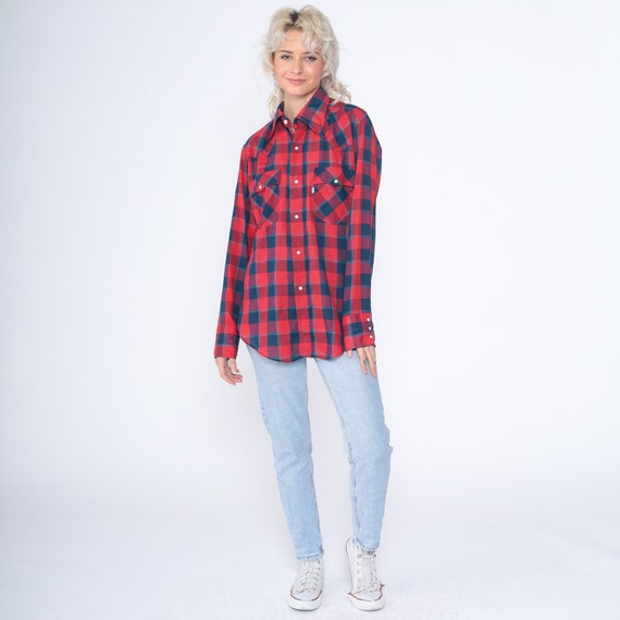 Plaid Levis Shirt 90s Pearl Snap Western Shirt Re… - image 3