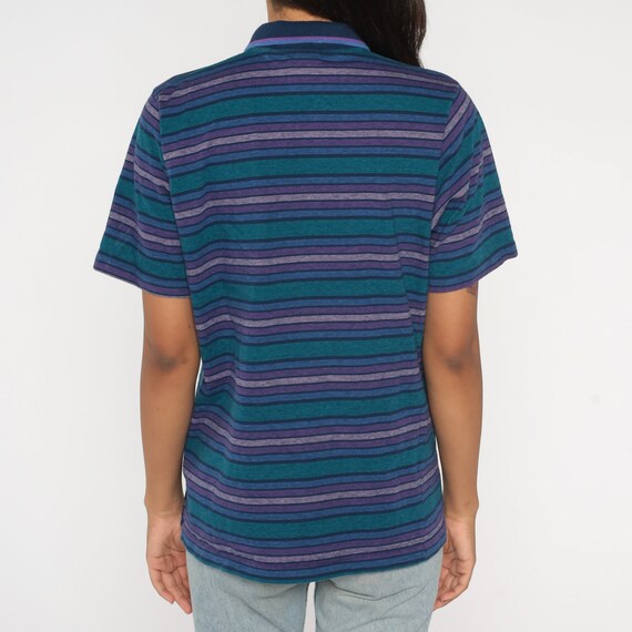 Striped Polo Shirt 90s Navy Blue Purple Green Col… - image 7