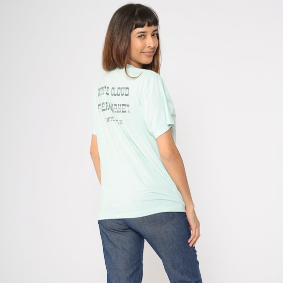 90s White Cloud Kansas T-Shirt Flea Market TShirt Graphic Tee Single Stitch Mint Blue Single Stitch Crewneck Vintage 1990s Medium Large