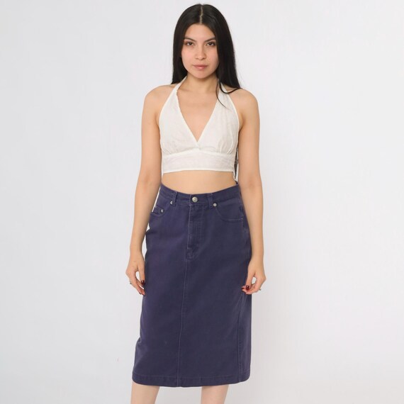 90s Purple Jean Skirt Denim Midi Skirt Pencil Skirt Jeans High Waisted Wiggle 1990s Retro Vintage Small 27