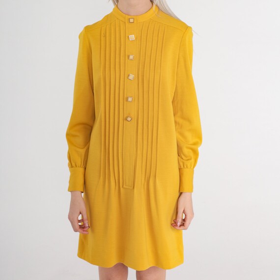 Mod Mini Dress 60s Yellow Wool Blend Dress 70s St… - image 8