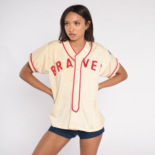 Vintage Braves Jersey 50s Atlanta Baseball Shirt Button Up MLB