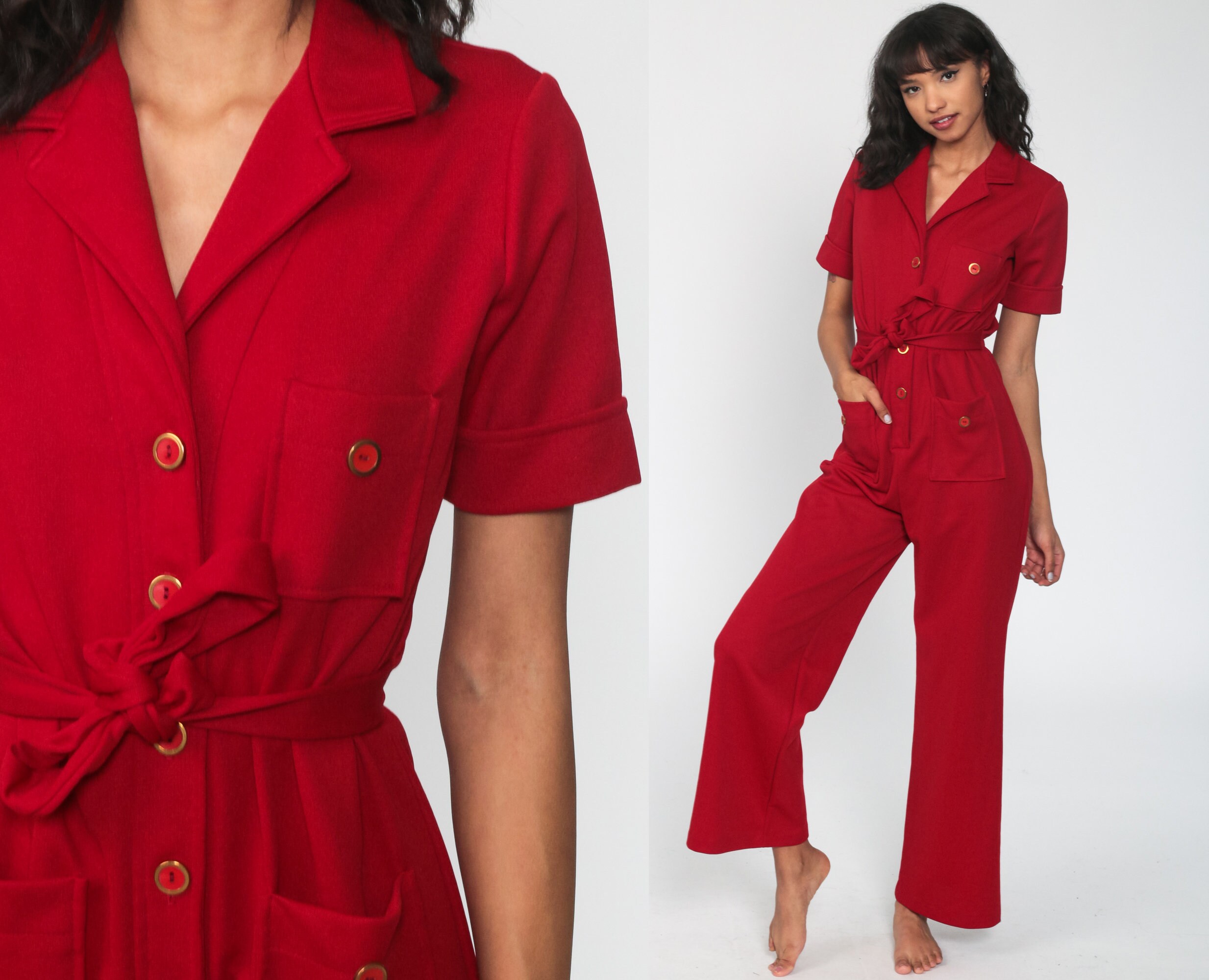 red bell bottom jumpsuit