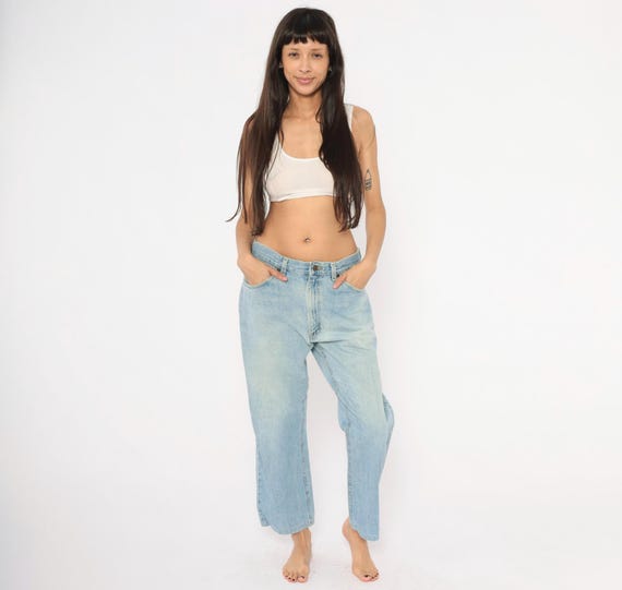 90s Lee Light Wash Jeans Faded Denim Straight Leg Relaxed Fit Blue Pants Stonewash Trousers Vintage Mid Rise Bottoms 36 x 28 Extra Large XL