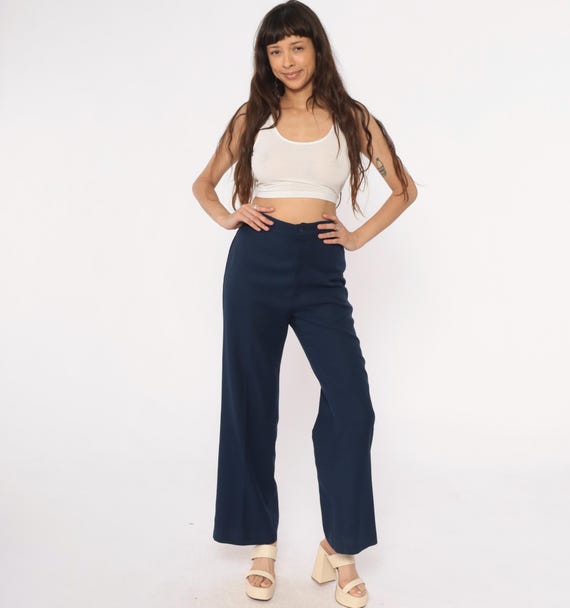 70s  Wide Leg Pants Pants High Waisted Bell Bottom Levi Strauss Flared Trousers Dark Blue Vintage Hippie Bohemian Retro Corporate Small S
