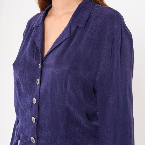 Embossed Purple Blouse 90s Button up Shirt Diamon… - image 6