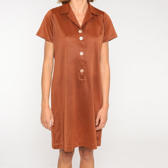 Brown Shirtdress 70s Mini Dress Retro Button Up S… - image 7