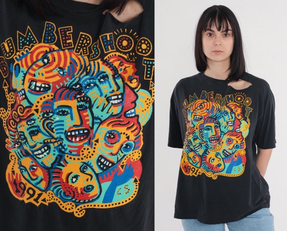1991 Bumbershoot Shirt 90s Music Festival T-Shirt Seattle Concert T Shirt Carl Smool Art Graphic Tee Washington Black Vintage 1990s Large L