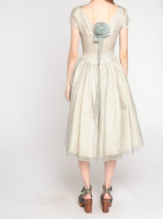 50s Party Dress Taupe Organza Cocktail Dress Full… - image 7