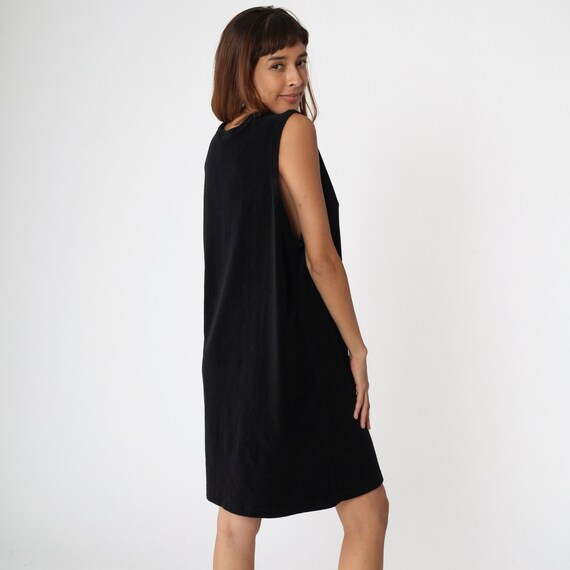 Black Shift Dress 90s Mini Dress V Neck Plain Sle… - image 5