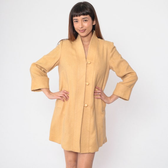 Mustard Wool Blend Jacket 80s Loop Button Jacket Boho Jacket Bohemian 1980s V Neck Vintage Set In Sleeve Wide Cuff Retro Small s