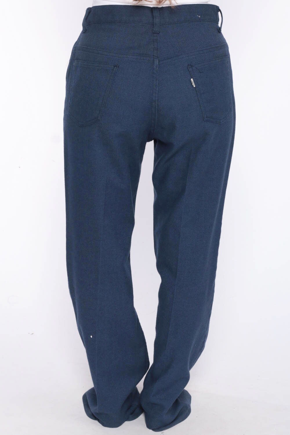 70s Levis Trousers Blue Levi Sta-Prest Pants Bell Bottom Flared Wide Leg High Waist Slacks