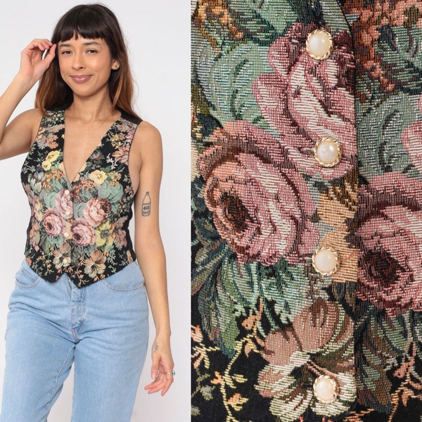 Women Autumn Retro Flower O-Neck Cotton Padded Vest main image 1