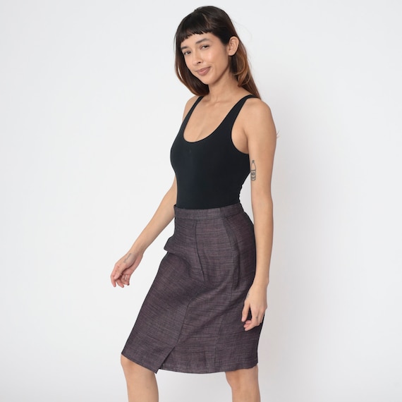 Heathered Pencil Skirt 80s Black Pink Skirt High Waisted Midi Skirt Retro Basic Professional Secretary Plain Simple Vintage 1980s Medium 30