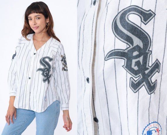 Chicago White Sox Pajama Shirt 90s Esleep Baseball Pajamas Top MLB Pyjama Shirt Graphic Button Up Sleep Shirt Long Sleeve Medium Large