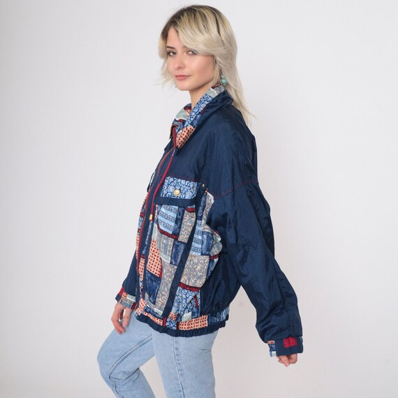90s Patchwork Windbreaker Blue Zip Up Jacket Geom… - image 6