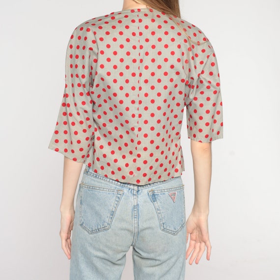 Grey Polka Dot Blouse 80s Double Breasted Button … - image 6