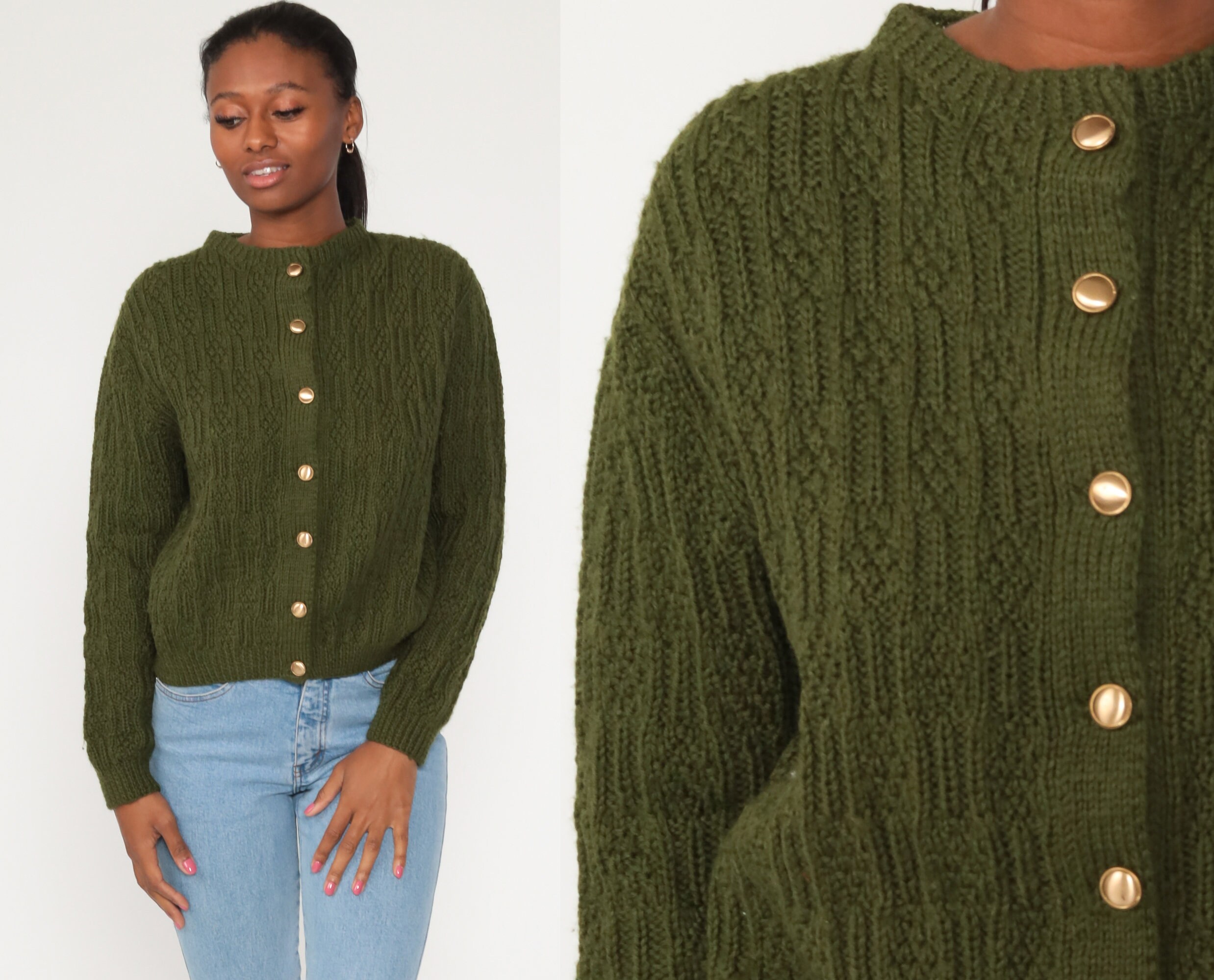 Olive Green Sweater Grandpa Cardigan 