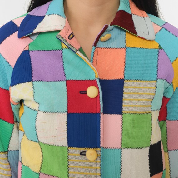 Vintage Patchwork Jacket 70s Bright Multicolor Sq… - image 7