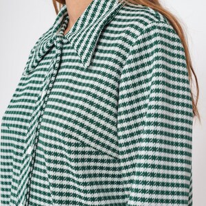 70s Checkered Blouse Button up Shirt Green White Houndstooth Check Print Top Collared Long Sleeve Longline Mod Vintage 1970s Extra Large xl image 3