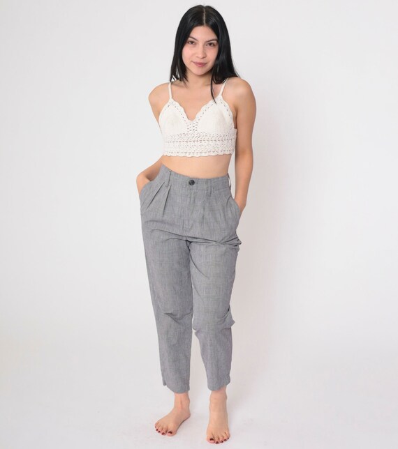 Vintage Grey Checkered Trousers 90s Calvin Klein Sport Tapered Ankle Pants Plaid High Waist Pleated Preppy Professional Golf 1990s Small 26