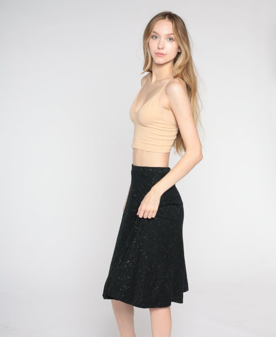 Black Glitter Skirt 80s Sparkly Metallic Knee Len… - image 3