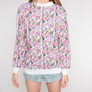 Abstract Print Sweatshirt 80s 90s Pullover Crewneck Statement Sweater Retro Streetwear Athleisure Pink Purple Yellow White Vintage Medium M image 7